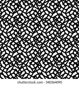 Monochrome messy seamless pattern with parallel lines, black and white infinite geometric mosaic textile, abstract vector textured web visual background. 