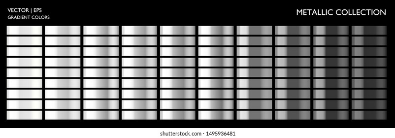 Monochrome metallic silver palette set. Gradient background template for screen, mobile, banner, label, tag, packaging, print. Gray color combination with metal effect.