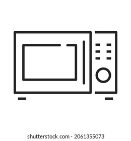 Monochrome microwave oven line icon vector illustration. Simple electronic device for comfortable heating food drink isolated on white. Electric stove appliance with buttons for cooking and warming