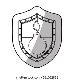 monochrome middle shadow sticker of bomb in shield