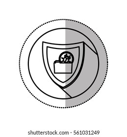 monochrome middle shadow sticker with circle with shield and folder beetle