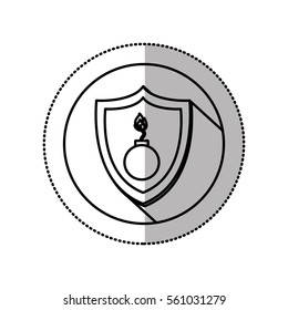 monochrome middle shadow sticker with circle with shield and bomb