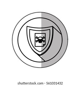 monochrome middle shadow sticker with circle with shield and file skull and bones