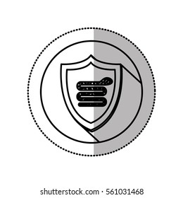 monochrome middle shadow sticker with circle with shield and snake virus