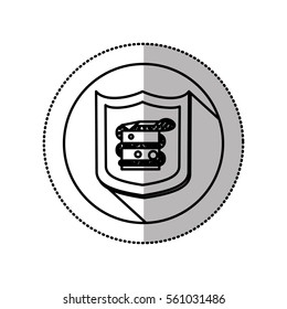 monochrome middle shadow sticker with circle with shield and snake virus