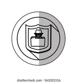 monochrome middle shadow sticker with circle with shield and folder skull and bones