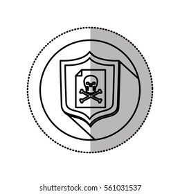 monochrome middle shadow sticker with circle with shield and file skull and bones
