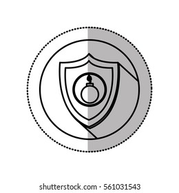 monochrome middle shadow sticker with circle with shield and bomb