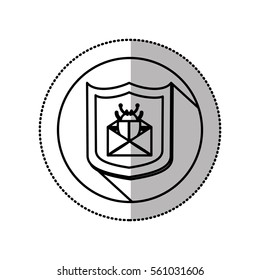 monochrome middle shadow sticker with circle with shield and mail beetle