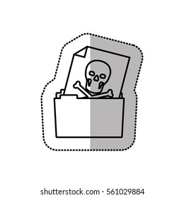 monochrome middle shadow sticker of folder virus skull and bones