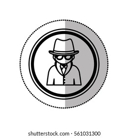 monochrome middle shadow sticker of hacker in circle