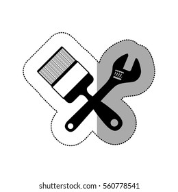 monochrome middle shadow sticker with paint brush and wrench