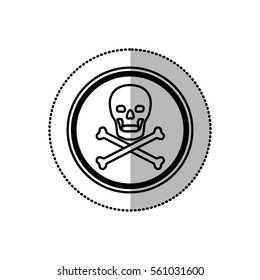  monochrome middle shadow sticker of skull and bones in circle