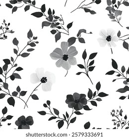 Monochrome minimalist floral arrangement, seamless tile