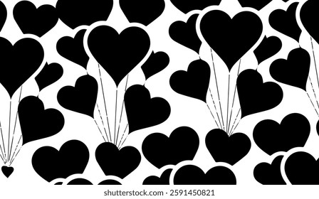 Monochrome minimalist heart pattern with whimsical balloon design creating an elegant and impactful visual statement for diverse applications