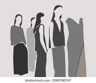 monochrome minimalist modern women's fashion illustration