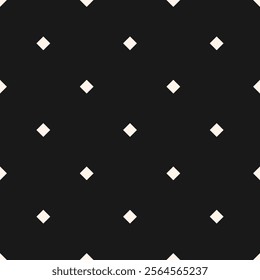 Monochrome minimalist seamless pattern. Simple vector black and white geometric texture with small rhombus shapes, diamonds, squares. Stylish basic background. Repeating dark design for decor, cover