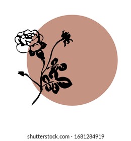 Monochrome minimalist tribal pattern with ethnic sun and rose flower. Inspired by the signs of the Gothic culture. Vector on a white background for textile, paper, scrapbook.