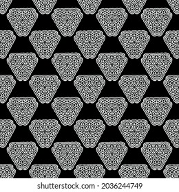 Monochrome minimalist tribal pattern with ethnic sun and lily flower. Inspired by the signs of the Gothic culture.
