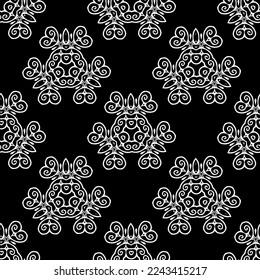 Monochrome minimalist tribal pattern with ethnic sun and lily flower. Inspired by the signs of the Gothic culture. Vector on a white background for textile, paper, scrapbook.