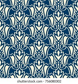 Monochrome minimalistic seamless pattern with abstract repeating objects on blue background vector illustration