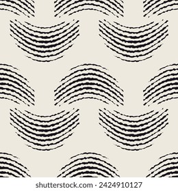 Monochrome minimalistic seamless pattern with arcs. Simple hand drawn texture. Vector background with rounded inky lines