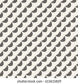 Monochrome minimalistic seamless pattern with arcs. Simple hand drawn texture. Vector background with rounded inky lines 