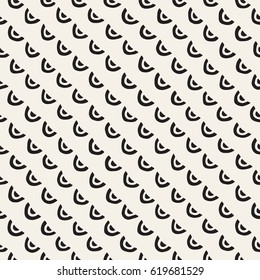 Monochrome minimalistic seamless pattern with arcs. Simple hand drawn texture. Vector background with rounded inky lines 