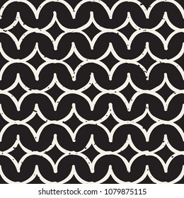 Monochrome minimalistic seamless pattern with circles. Simple hand drawn texture. Vector background with rounded inky lines 
