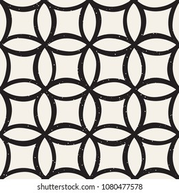 Monochrome minimalistic seamless pattern with circles. Simple hand drawn texture. Vector background with rounded inky lines 