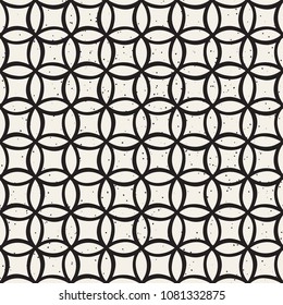 Monochrome minimalistic seamless pattern with circles. Simple hand drawn texture. Vector background with rounded inky lines 