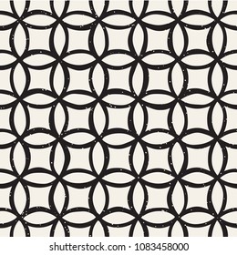 Monochrome minimalistic seamless pattern with circles. Simple hand drawn texture. Vector background with rounded inky lines 