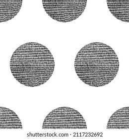 Monochrome minimalistic tribal seamless pattern with sun ball. Vector transparent background with isolated inky black art on backdrop for nursery.