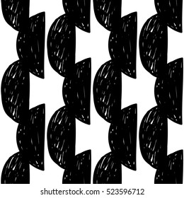 Monochrome minimalistic tribal seamless pattern with crescent. Inspired by signs of primitive aboriginal culture. Vector background with isolated inky black art on white backdrop for nursery.