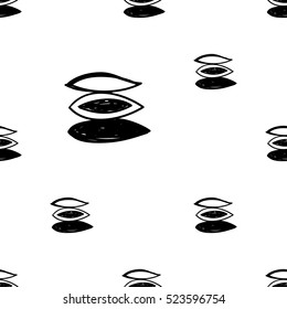 Monochrome minimalistic tribal seamless pattern with seed. Inspired by signs of primitive aboriginal culture. Vector background with isolated inky black art on white backdrop for nursery.