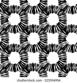 Monochrome minimalistic tribal seamless pattern with ethnic sun. Inspired by signs of primitive aboriginal culture. Vector background with isolated inky black art on white backdrop for nursery.