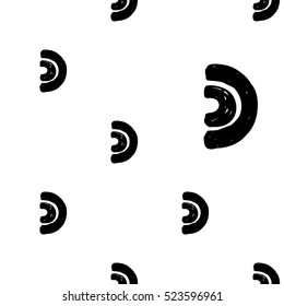 Monochrome minimalistic tribal seamless pattern with wide arcs. Inspired by signs of primitive aboriginal culture. Vector background with isolated inky black art on white backdrop for nursery.