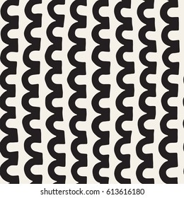 Monochrome minimalistic tribal seamless pattern with arc lines. Vector background with inky black art on white rounded stripe.