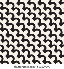 Monochrome minimalistic tribal seamless pattern with arc lines. Vector background with inky black art on white rounded stripe.