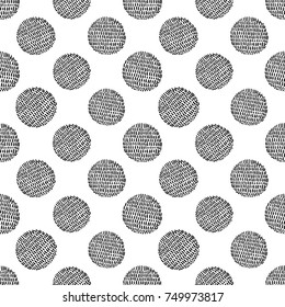 Monochrome minimalistic tribal seamless pattern with sun ball. Inspired by signs of primitive aboriginal culture. Vector background with isolated inky black art on white backdrop for nursery.