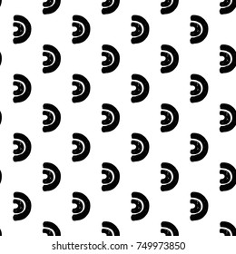 Monochrome minimalistic tribal seamless pattern with wide arcs. Inspired by signs of primitive aboriginal culture. Vector background with isolated inky black art on white backdrop for nursery.