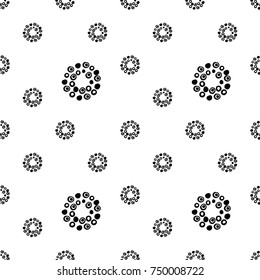 Monochrome minimalistic tribal seamless pattern with dot circle. Inspired by signs of primitive aboriginal culture. Vector background with isolated inky black art on white backdrop for nursery.