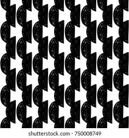 Monochrome minimalistic tribal seamless pattern with crescent. Inspired by signs of primitive aboriginal culture. Vector background with isolated inky black art on white backdrop for nursery.