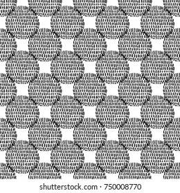 Monochrome minimalistic tribal seamless pattern with sun ball. Inspired by signs of primitive aboriginal culture. Vector background with isolated inky black art on white backdrop for nursery.