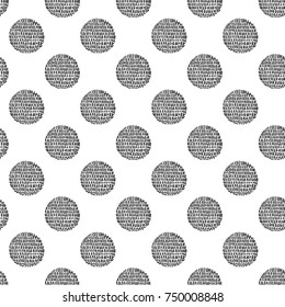 Monochrome minimalistic tribal seamless pattern with sun ball. Inspired by signs of primitive aboriginal culture. Vector background with isolated inky black art on white backdrop for nursery.
