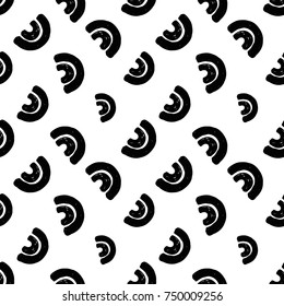 Monochrome minimalistic tribal seamless pattern with wide arcs. Inspired by signs of primitive aboriginal culture. Vector background with isolated inky black art on white backdrop for nursery.