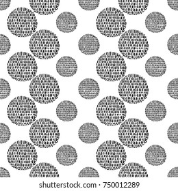 Monochrome minimalistic tribal seamless pattern with sun ball. Inspired by signs of primitive aboriginal culture. Vector background with isolated inky black art on white backdrop for nursery.
