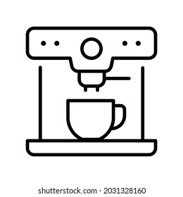 Monochrome modern coffee machine icon vector illustration. Outline appliance for cooking fragrance caffeine beverage isolated on white. Electric device with cup for preparing aroma drink at kitchen