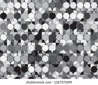 Monochrome Modern Mosaic Pattern Vector Design. Octagons and Squares Pop Art Style Abstract Background. Original Geometric Pattern