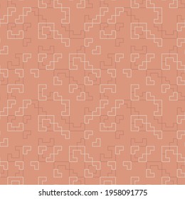 Monochrome modern seamless vector pattern with tiled geometric line shapes in orange and off-white. Truchet creative repeat background for web, interiors and fashion.